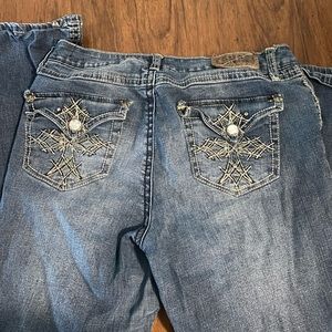 y2k rhinestone light wash bootcut jeans